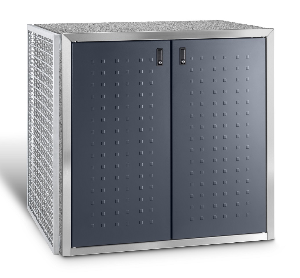 Die Abb. zeigt das Evergreen Rankgitter beispielhaft an der Seite einer Mülltonnenbox.
